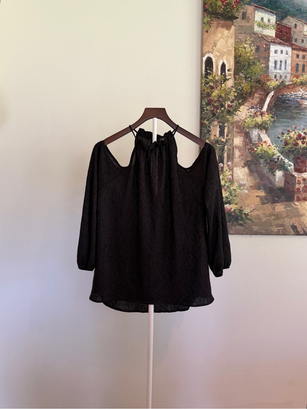 Fabrik Tyche Black Cold Shoulder Halter Neck Blouse Top Women’s Medium